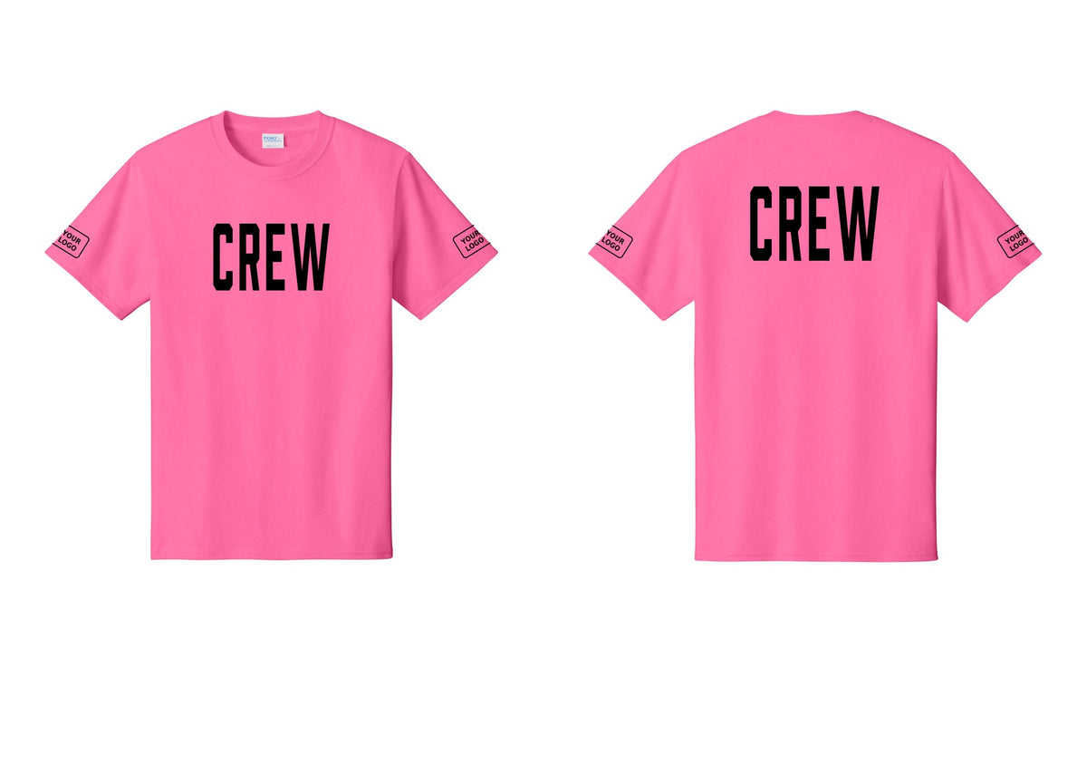 NYC Factory Custom Work Crew Uniform Tee with Your Logo (Classic) - Front + Back + Your Logo Sleeves - Neon Pink