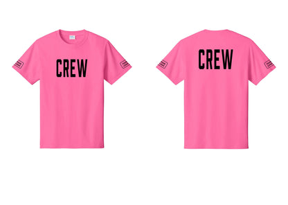 NYC Factory Custom Work Crew Uniform Tee with Your Logo (Classic) - Front + Back + Your Logo Sleeves - Neon Pink