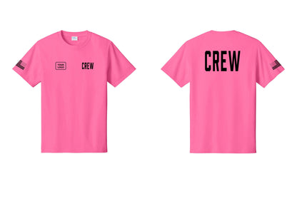 NYC Factory Custom Work Crew Uniform Tee with Your Logo (Classic) - CREW + Your Logo + Back + US Flag Sleeve - Neon Pink