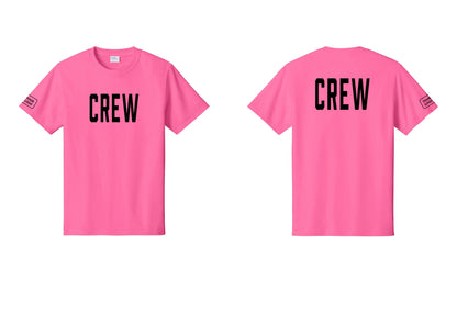 NYC Factory Custom Work Crew Uniform Tee with Your Logo (Classic) - Front + Back + Your Logo Sleeve - Neon Pink