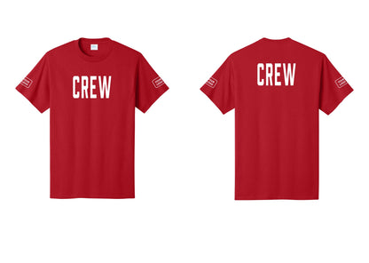 NYC Factory Custom Logo Crew T-Shirt, Condensed Lettering - Front + Back + Your Logo Sleeves - Red