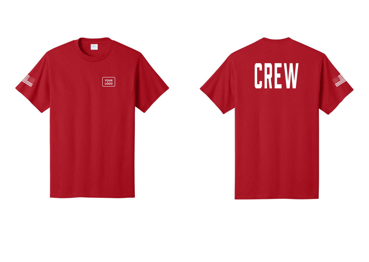 NYC Factory Custom Work Crew Uniform Tee with Your Logo (Classic) - Your Logo + Back + US Flag Sleeve - Red