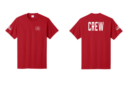 NYC Factory Custom Work Crew Uniform Tee with Your Logo (Classic) - Your Logo + Back + US Flag Sleeve - Red