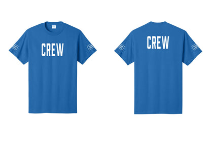 NYC Factory Custom Logo Crew T-Shirt, Condensed Lettering - Front + Back + Your Logo Sleeves - Royal