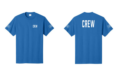 NYC Factory Custom Logo Crew T-Shirt, Condensed Lettering - Chest + Back + Your Logo Sleeves - Royal