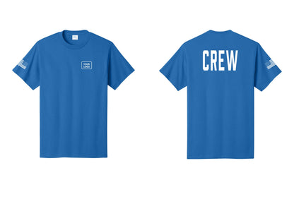 NYC Factory Custom Work Crew Uniform Tee with Your Logo (Classic) - Your Logo + Back + US Flag Sleeve - Royal