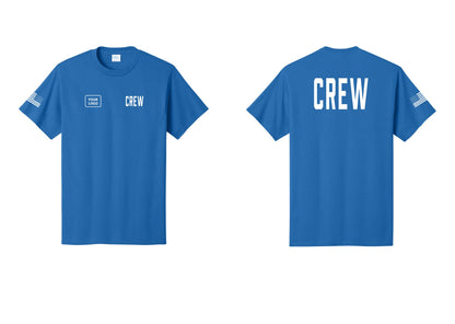NYC Factory Custom Work Crew Uniform Tee with Your Logo (Classic) - CREW + Your Logo + Back + US Flag Sleeve - Royal
