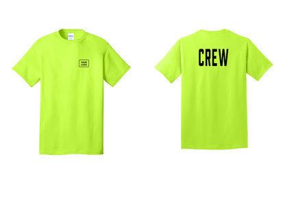 NYC Factory Custom Logo Crew T-Shirt, Condensed Lettering - Your Logo + Back - Safety Green