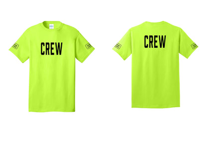 NYC Factory Custom Logo Crew T-Shirt, Condensed Lettering - Front + Back + Your Logo Sleeves - Safety Green