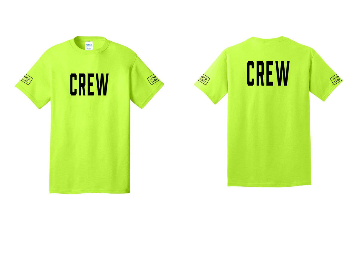 NYC Factory Custom Work Crew Uniform Tee with Your Logo (Classic) - Front + Back + Your Logo Sleeves - Safety Green