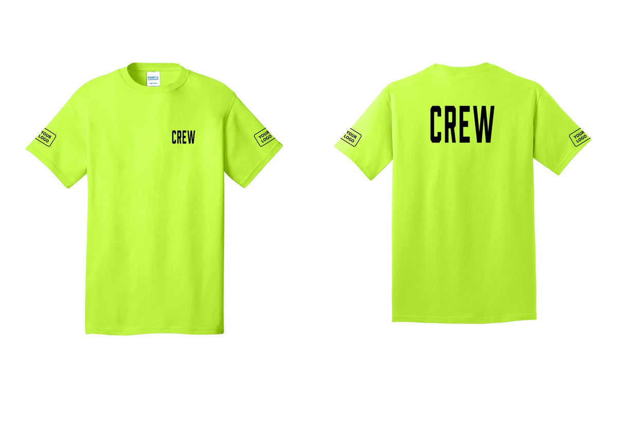 NYC Factory Custom Logo Crew T-Shirt, Condensed Lettering - Chest + Back + Your Logo Sleeves - Safety Green