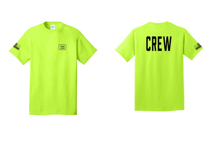 NYC Factory Custom Work Crew Uniform Tee with Your Logo (Classic) - Your Logo + Back + US Flag Sleeve - Safety Green