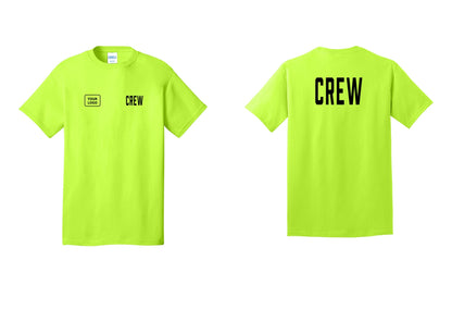 NYC Factory Custom Logo Crew T-Shirt, Condensed Lettering - CREW + Your Logo + Back - Safety Green