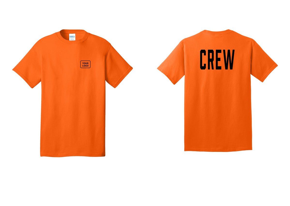 NYC Factory Custom Work Crew Uniform Tee with Your Logo (Classic) - Your Logo + Back - Safety Orange