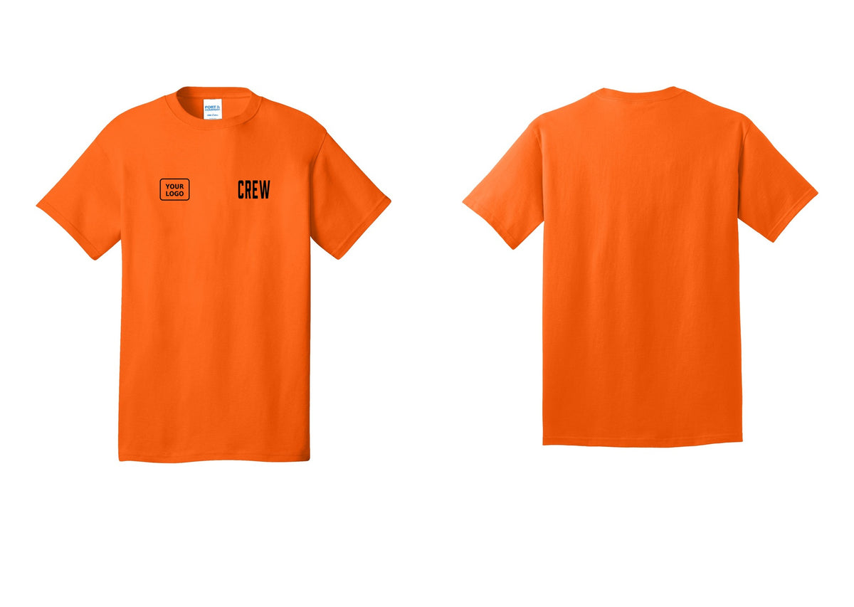 NYC Factory Custom Logo Crew T-Shirt, Condensed Lettering - CREW + Your Logo - Safety Orange