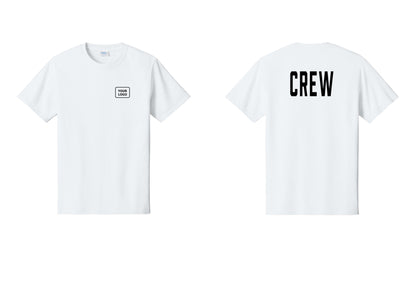 NYC Factory Custom Logo Crew T-Shirt, Condensed Lettering - Your Logo + Back - White