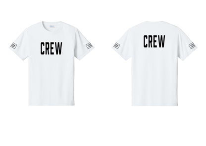 NYC Factory Custom Logo Crew T-Shirt, Condensed Lettering - Front + Back + Your Logo Sleeves - White