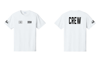 NYC Factory Custom Work Crew Uniform Tee with Your Logo (Classic) - CREW + Your Logo + Back + US Flag Sleeve - White