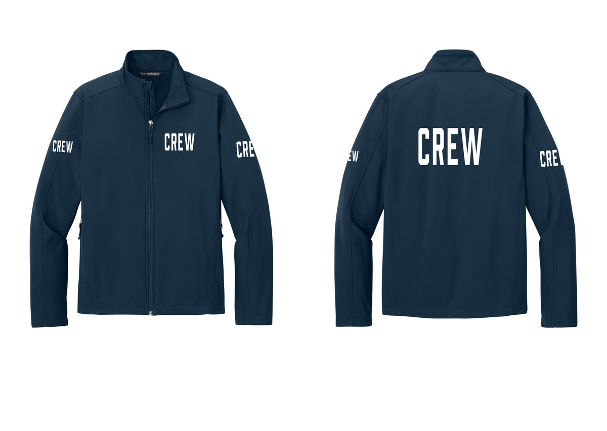 NYC Factory Crew Soft Shell Jacket for Event Staff & Production Teams (Classic) - Chest + Back + Crew Sleeves - Dress Blue Navy