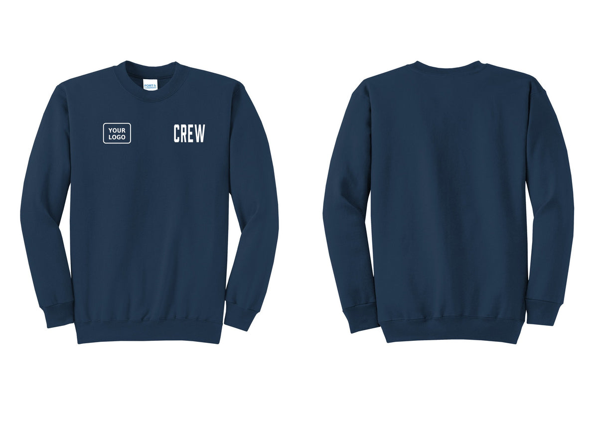 NYC Factory Custom Work Crew Uniform Cotton Fleece Crewneck Sweatshirt with Your Logo (Classic) - CREW + Your Logo - Navy