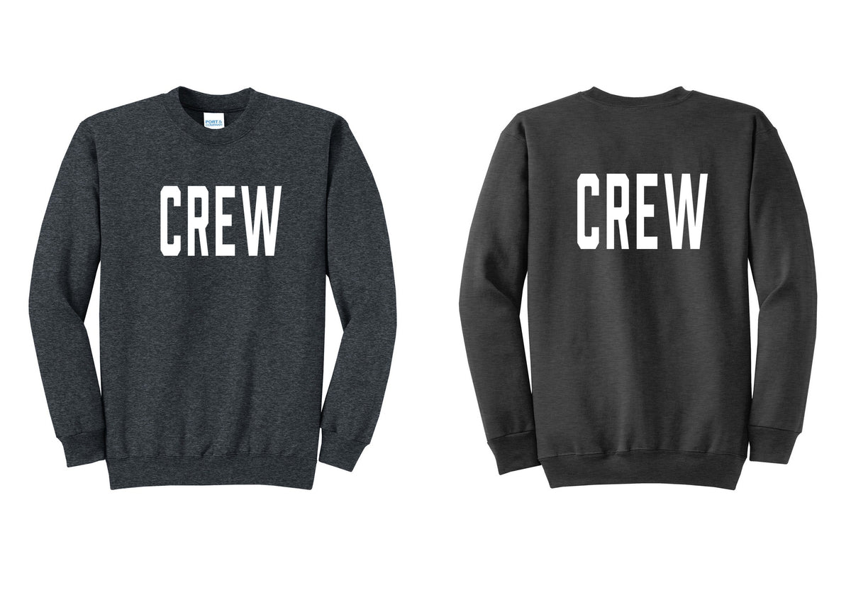 NYC Factory Crew Cotton Fleece Crewneck Sweatshirt for Event Staff & Production Teams (Classic) - Front + Back - Dark Heather Grey