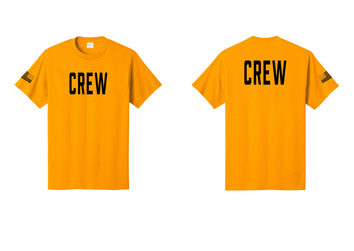 NYC Factory Crew T-Shirt for Event Staff & Production Teams (Classic) - Front + Back + US Flag Sleeve - Gold