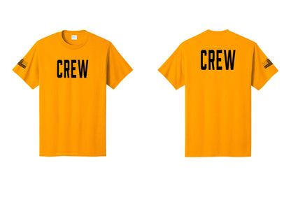 NYC Factory Crew T-Shirt for Event Staff & Production Teams (Classic) - Front + Back + US Flag Sleeve - Gold