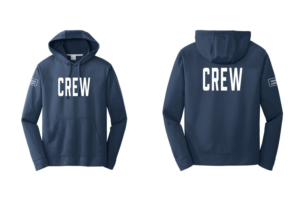 NYC Factory Custom Work Crew Uniform Performance Hooded Fleece Pullover Sweatshirt with Your Logo (Classic) - Front + Back + Your Logo Sleeve - Navy