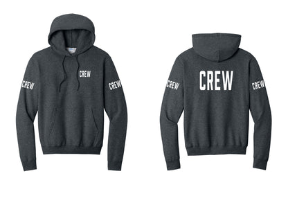 NYC Factory Crew Cotton Fleece Pullover Hoodie for Event Staff & Production Teams (Classic) - Chest + Back + Crew Sleeves - Dark Heather Grey