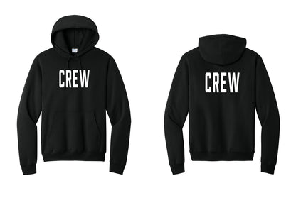 NYC Factory Crew Cotton Fleece Pullover Hoodie for Event Staff & Production Teams (Classic) - Front + Back - Black