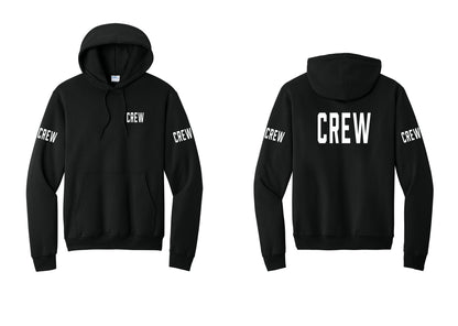 NYC Factory Crew Cotton Fleece Pullover Hoodie for Event Staff & Production Teams (Classic) - Chest + Back + Crew Sleeves - Black