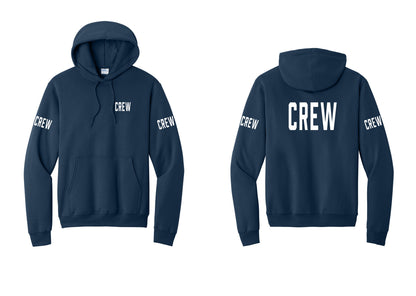 NYC Factory Crew Cotton Fleece Pullover Hoodie for Event Staff & Production Teams (Classic) - Chest + Back + Crew Sleeves - Navy