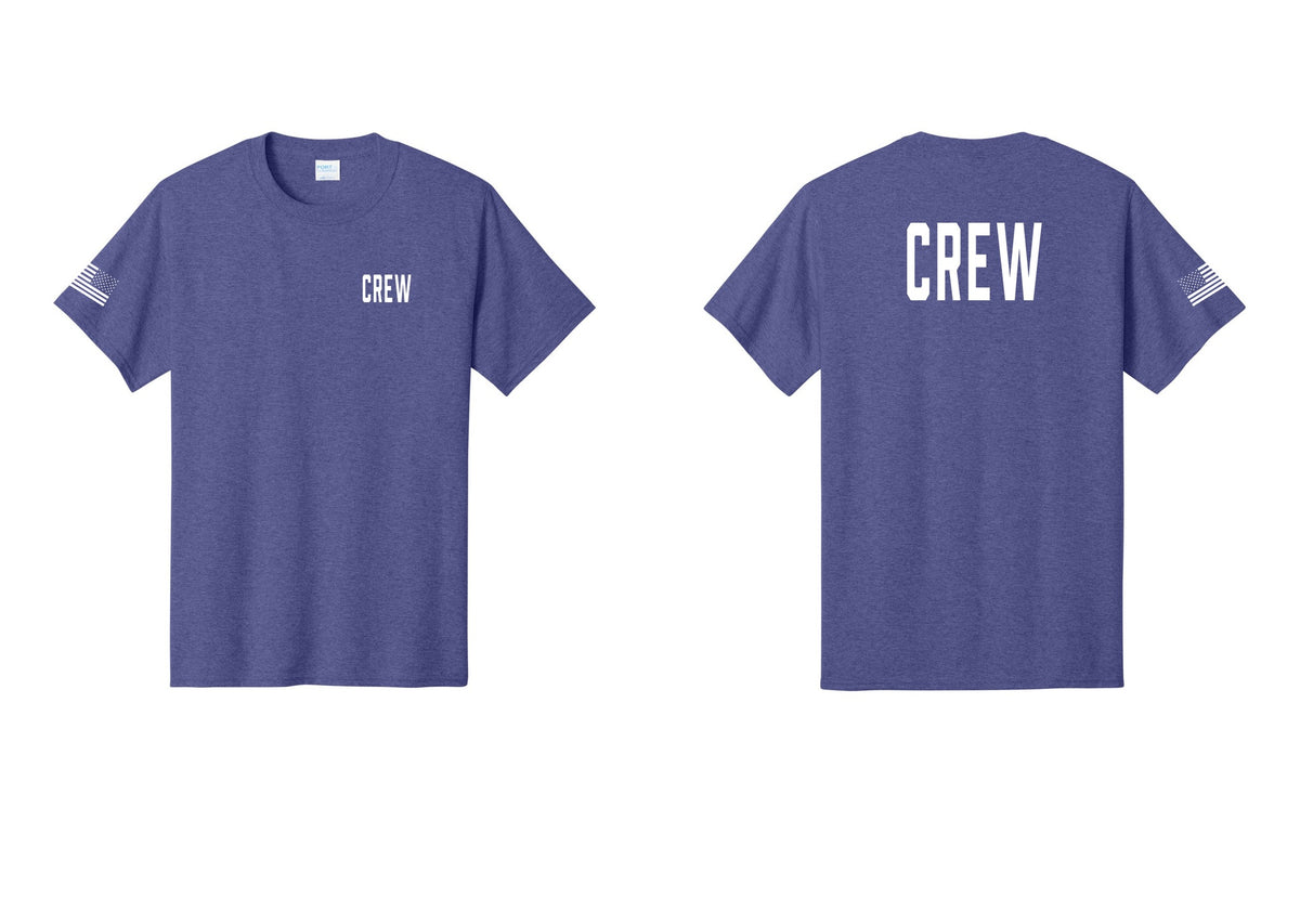 NYC Factory Crew T-Shirt, Condensed Lettering - Chest + Back + US Flag Sleeve - Heather Purple