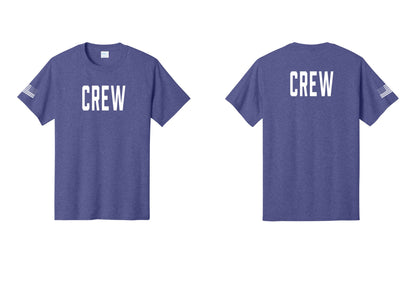 NYC Factory Crew T-Shirt, Condensed Lettering - Front + Back + US Flag Sleeve - Heather Purple