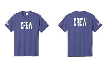 NYC Factory Crew T-Shirt for Event Staff & Production Teams (Classic) - Front + Back + US Flag Sleeve - Heather Purple
