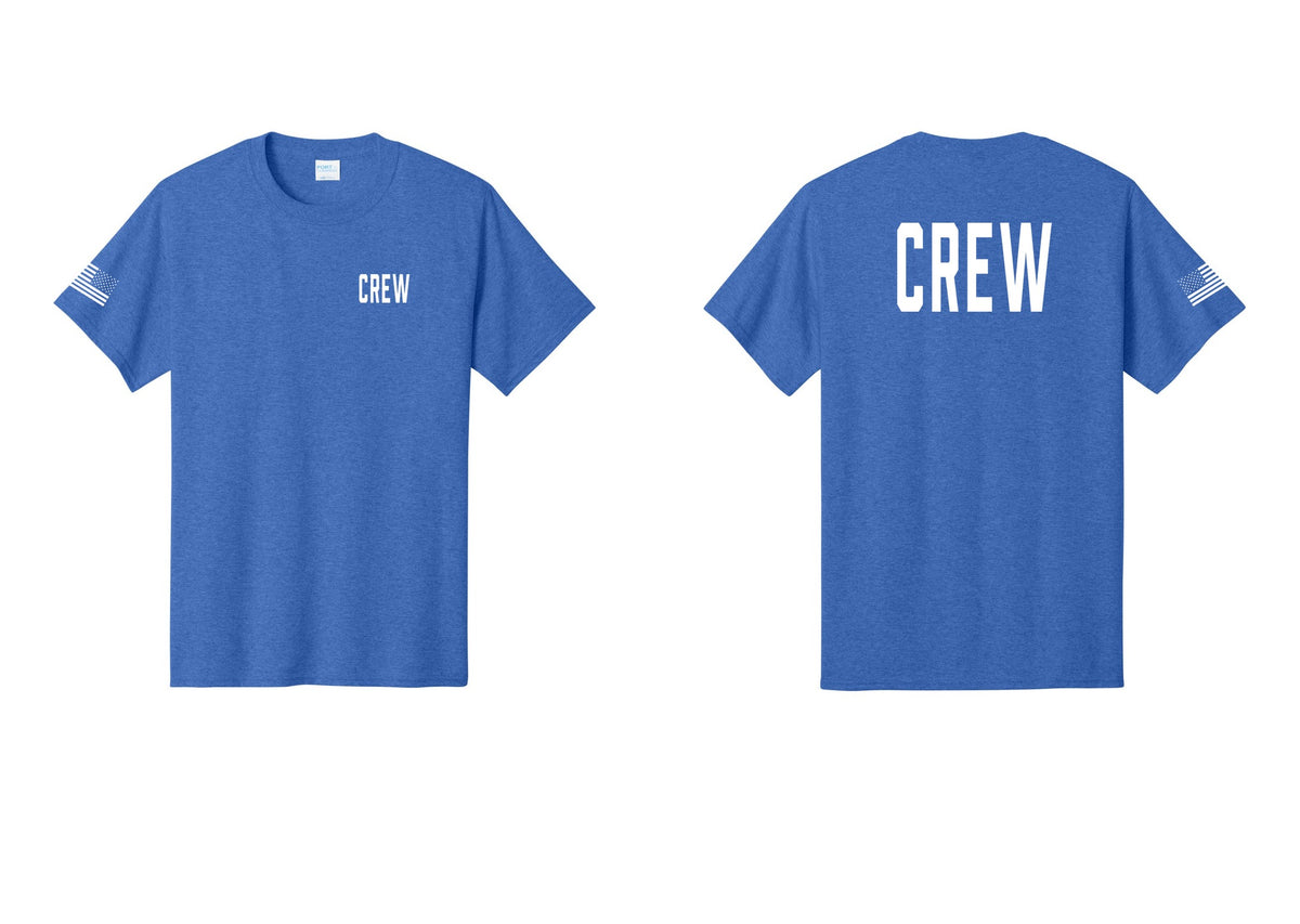 NYC Factory Crew T-Shirt for Event Staff & Production Teams (Classic) - Chest + Back + US Flag Sleeve - Heather Royal
