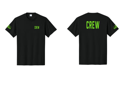 NYC Factory Crew T-Shirt, Condensed Lettering - Chest + Back + US Flag Sleeve - Black / Neon