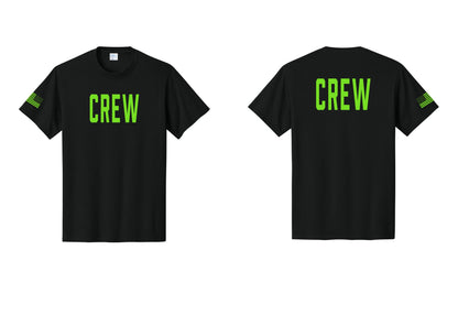 NYC Factory Crew T-Shirt for Event Staff & Production Teams (Classic) - Front + Back + US Flag Sleeve - Black / Neon