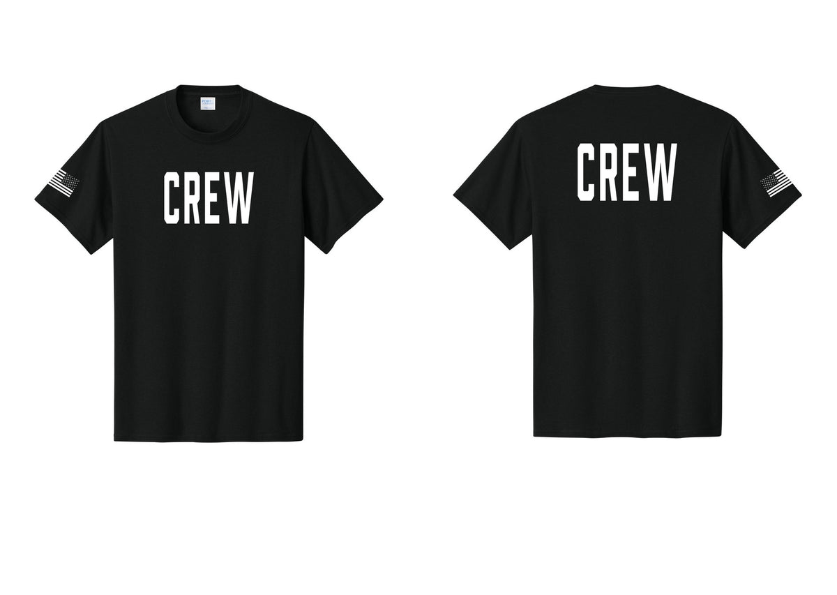 NYC Factory Crew T-Shirt for Event Staff & Production Teams (Classic) - Front + Back + US Flag Sleeve - Black