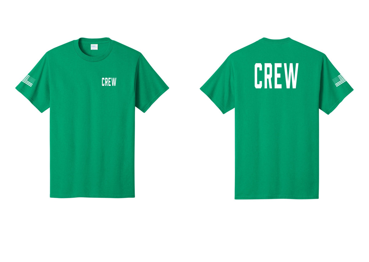 NYC Factory Crew T-Shirt for Event Staff & Production Teams (Classic) - Chest + Back + US Flag Sleeve - Kelly