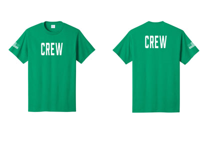 NYC Factory Crew T-Shirt, Condensed Lettering - Front + Back + US Flag Sleeve - Kelly