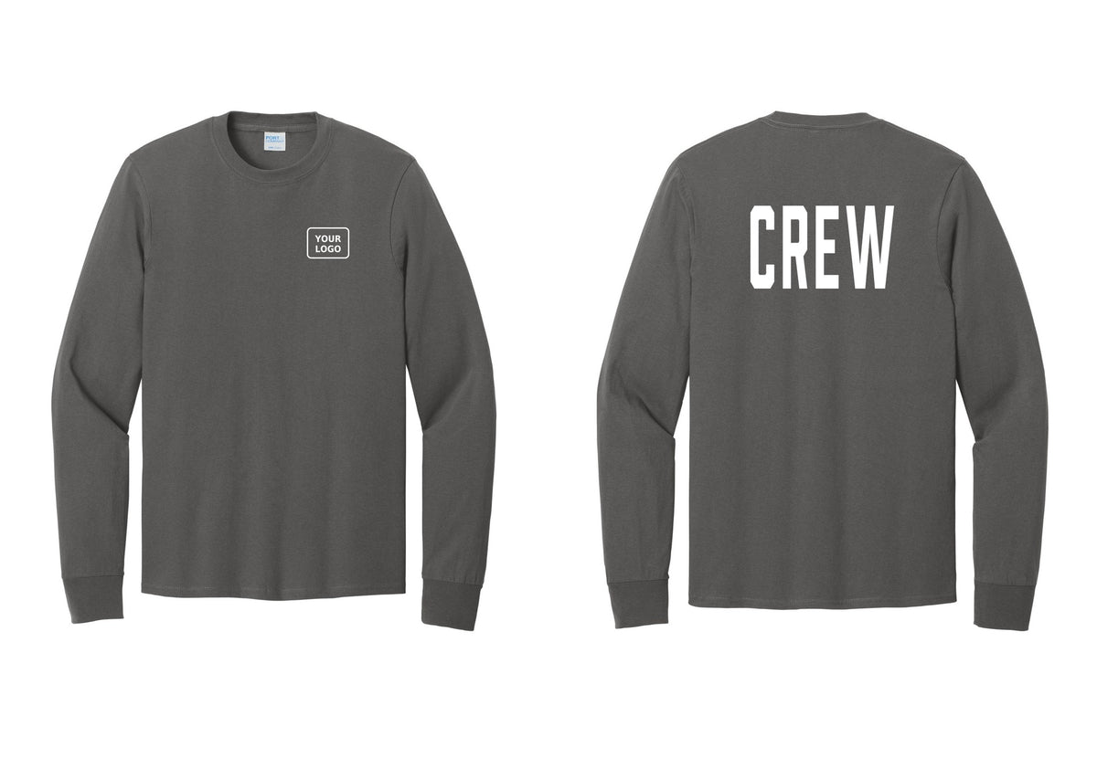 NYC Factory Custom Work Crew Uniform Cotton Long Sleeve Tee with Your Logo (Classic) - Your Logo + Back - Charcoal