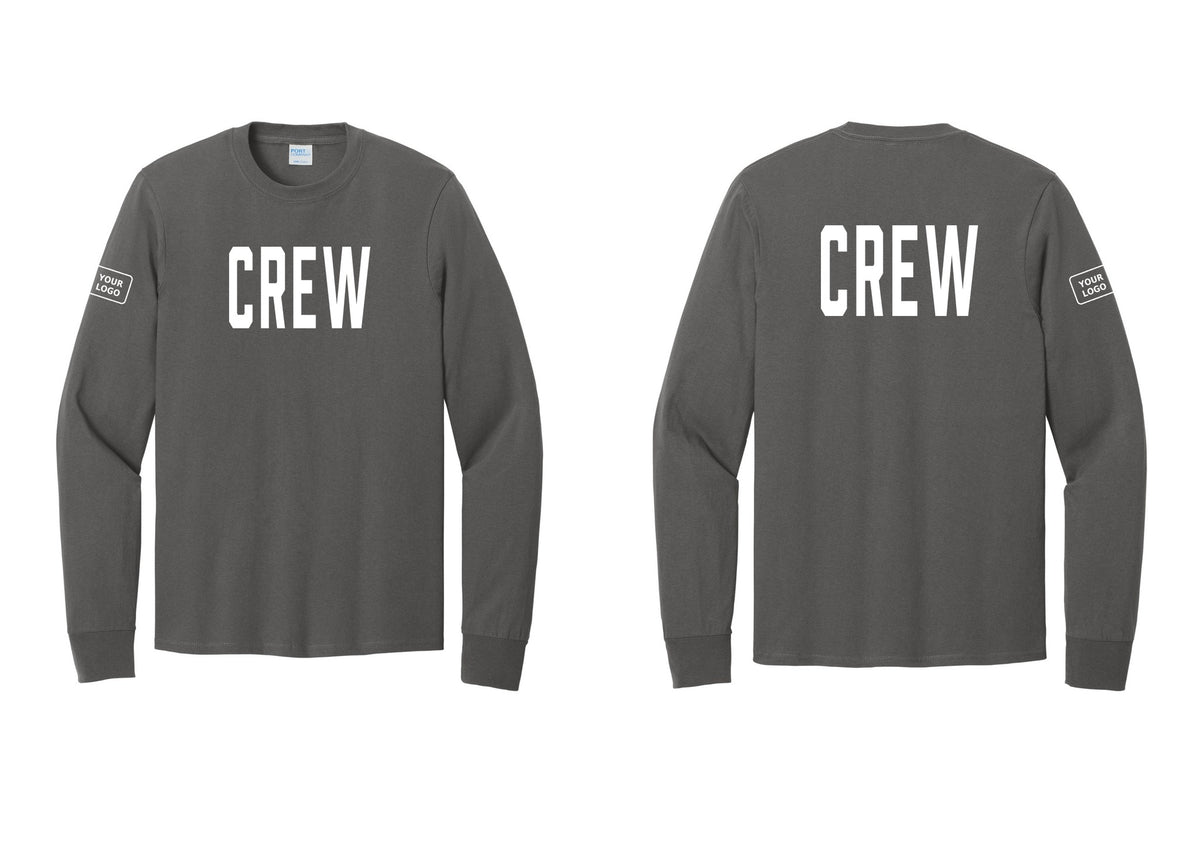 NYC Factory Custom Work Crew Uniform Cotton Long Sleeve Tee with Your Logo (Classic) - Front + Back + Your Logo Sleeve - Charcoal