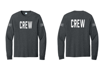 NYC Factory Custom Work Crew Uniform Cotton Long Sleeve Tee with Your Logo (Classic) - Front + Back + Your Logo Sleeves - Dark Heather Grey