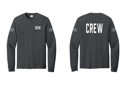 NYC Factory Custom Work Crew Uniform Cotton Long Sleeve Tee with Your Logo (Classic) - Chest + Back + Your Logo Sleeves - Dark Heather Grey