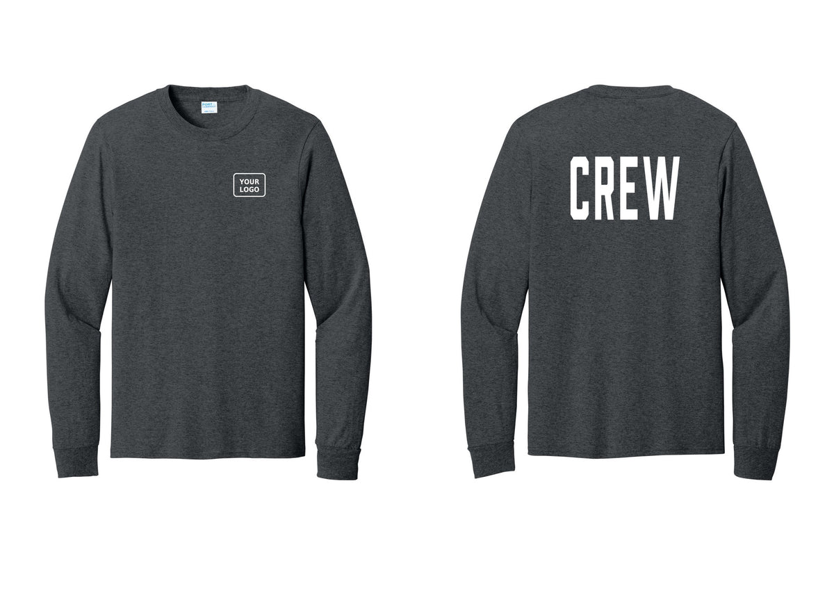 NYC Factory Custom Work Crew Uniform Cotton Long Sleeve Tee with Your Logo (Classic) - Your Logo + Back - Dark Heather Grey