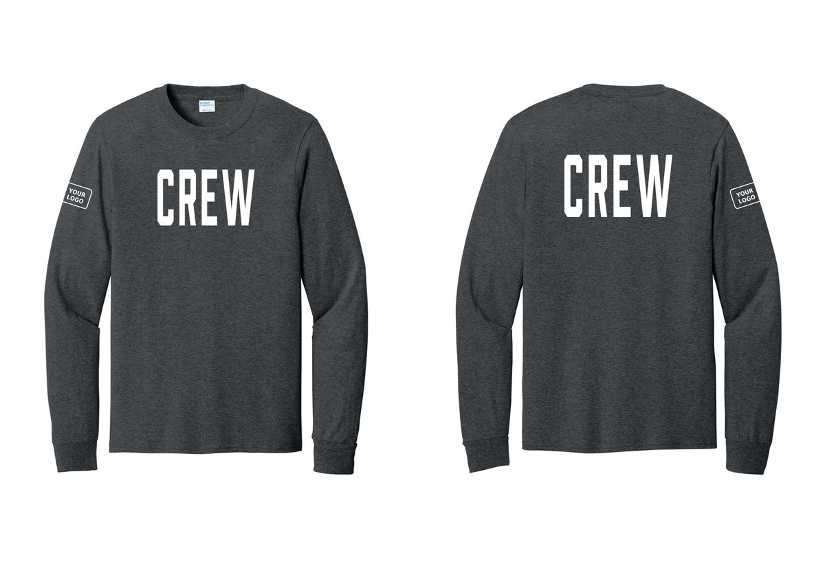 NYC Factory Custom Work Crew Uniform Cotton Long Sleeve Tee with Your Logo (Classic) - Front + Back + Your Logo Sleeve - Dark Heather Grey