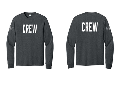 NYC Factory Custom Work Crew Uniform Cotton Long Sleeve Tee with Your Logo (Classic) - Front + Back + Your Logo Sleeve - Dark Heather Grey