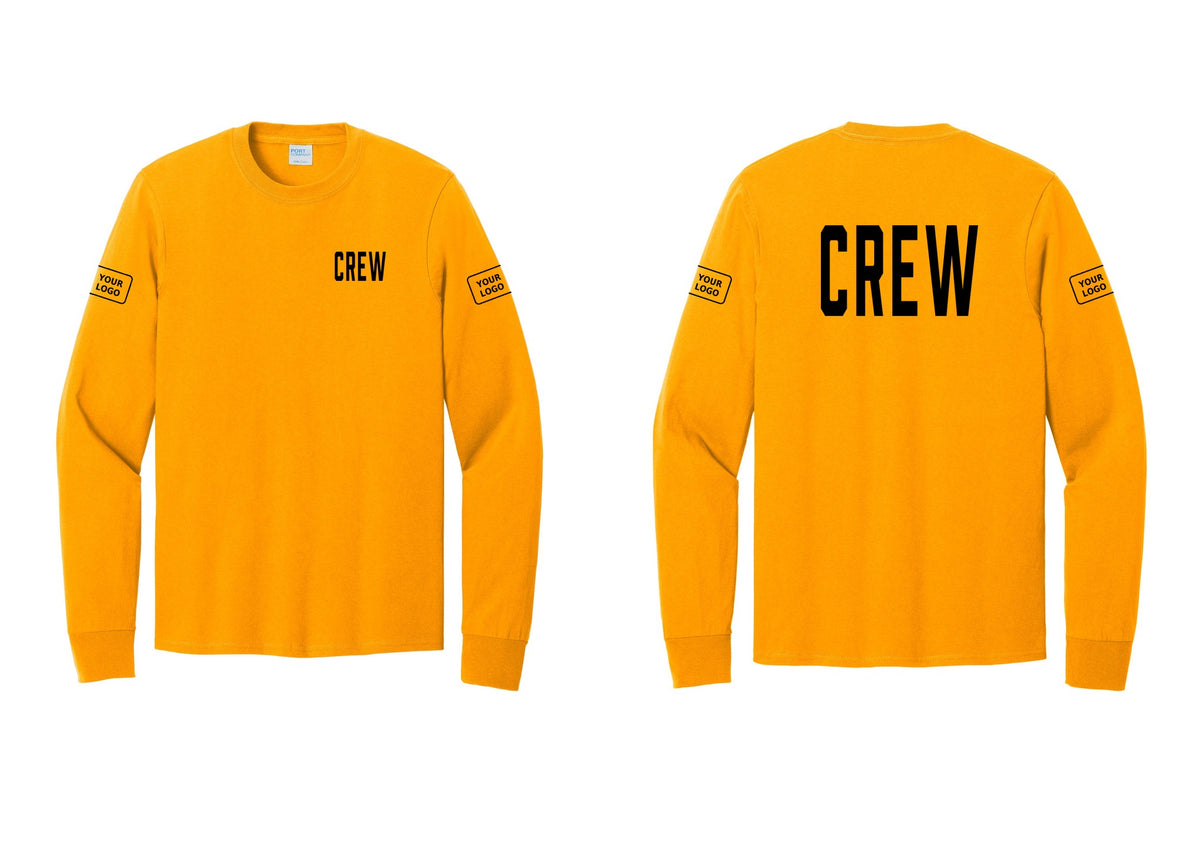 NYC Factory Custom Work Crew Uniform Cotton Long Sleeve Tee with Your Logo (Classic) - Chest + Back + Your Logo Sleeves - Gold