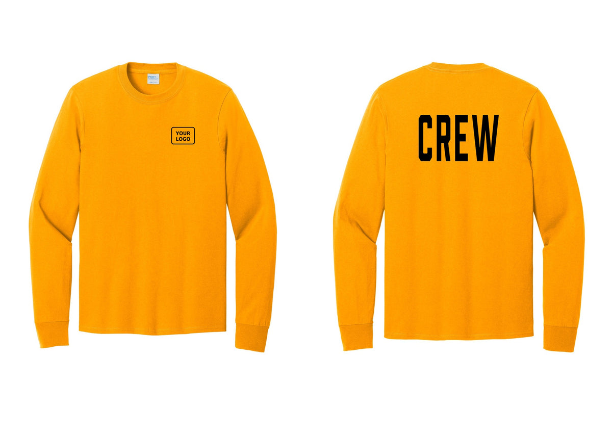 NYC Factory Custom Work Crew Uniform Cotton Long Sleeve Tee with Your Logo (Classic) - Your Logo + Back - Gold